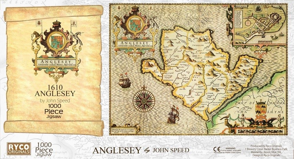 John Speed Anglesey Historical Map 1000 Piece Jigsaw Puzzle with Free A3 Guide Print – 1610 Map, 66 x 50cm