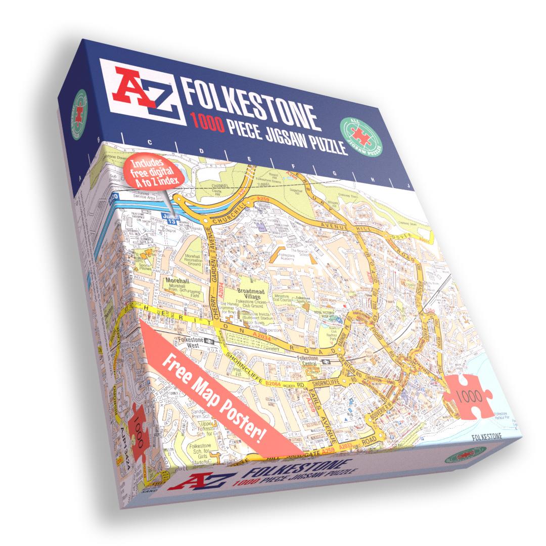 A to Z Folkestone Street Map 1000 Piece Jigsaw Puzzle with Guide Print & Full Index – Collins Map Puzzle Gift
