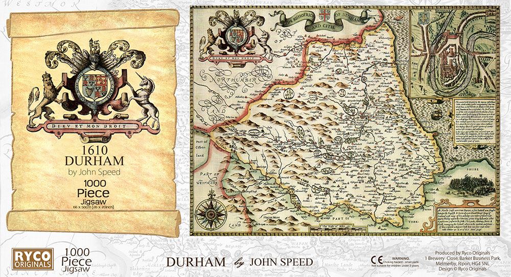 Durham Historical Map 1000 Piece Jigsaw Puzzle (1610) – John Speed Atlas Print with Free A3 Guide