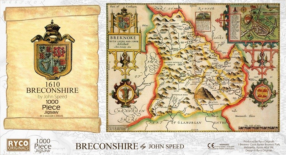 Breconshire Historical Map 1000 Piece Jigsaw Puzzle (1610) – John Speed Atlas Print with Free A3 Guide