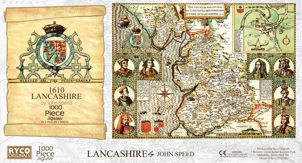John Speed Lancashire Historical Map 1000 Piece Jigsaw Puzzle – 1610 Antique Map, 66 x 50cm