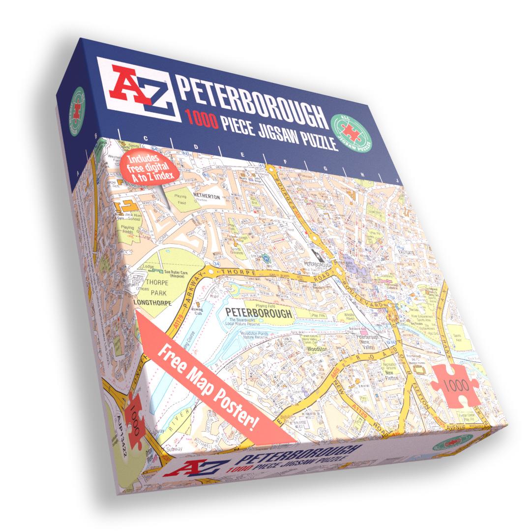 A to Z Map of Peterborough 1000 Piece Jigsaw Puzzle – Collins Street Map with Guide Print and Index