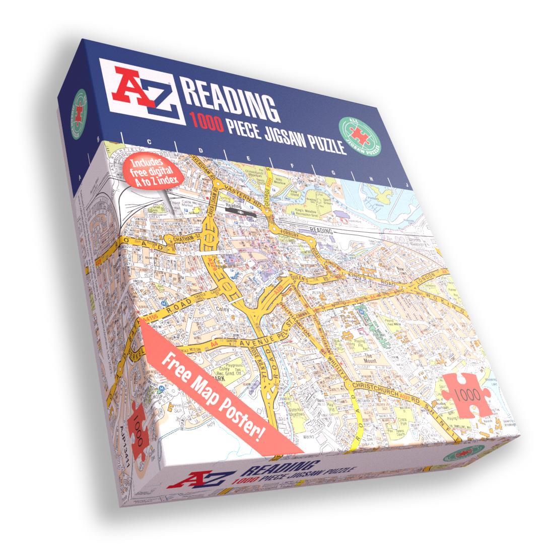 A to Z Map of Reading 1000 Piece Jigsaw Puzzle with Guide Print & Full Index – Collins Street Map Gift