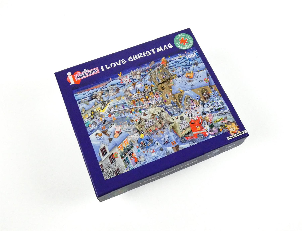 I Love Christmas by Mike Jupp 1000 Piece Jigsaw Puzzle – Humorous Festive Illustration, Christmas Gift