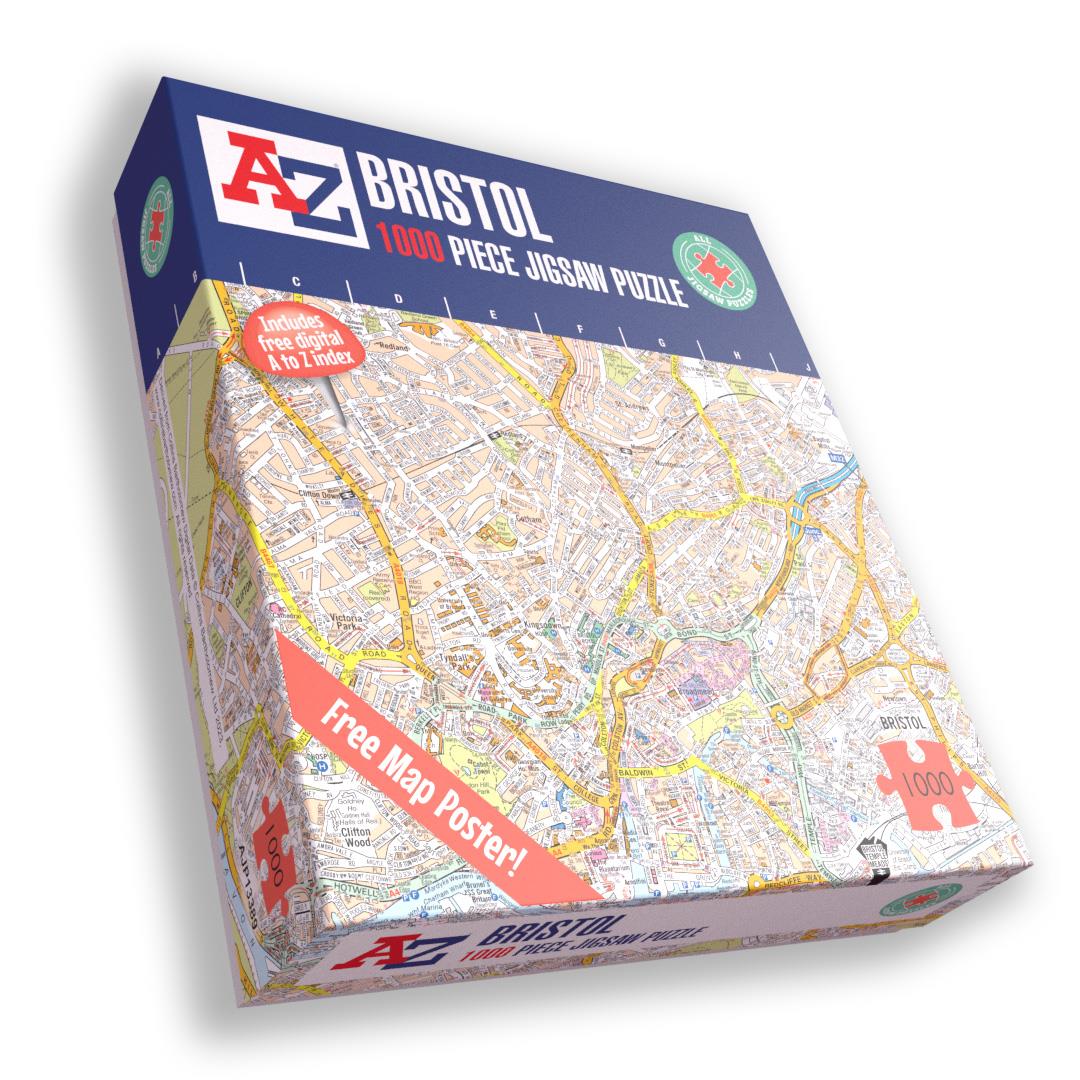 A to Z Map of Bristol 1000 Piece Jigsaw Puzzle with Guide Print & Street Index – Jigsaw Map Gift