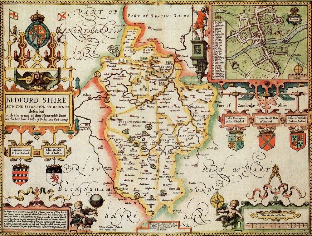 John Speed Bedfordshire Historical Map 1000 Piece Jigsaw Puzzle (1610) with A3 Guide Print – Antique Map