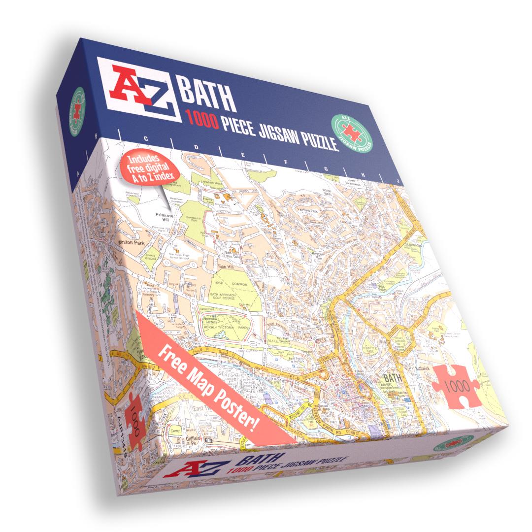 A to Z Map of Bath 1000 Piece Jigsaw Puzzle with Guide Print & Street Index – Jigsaw Map Gift