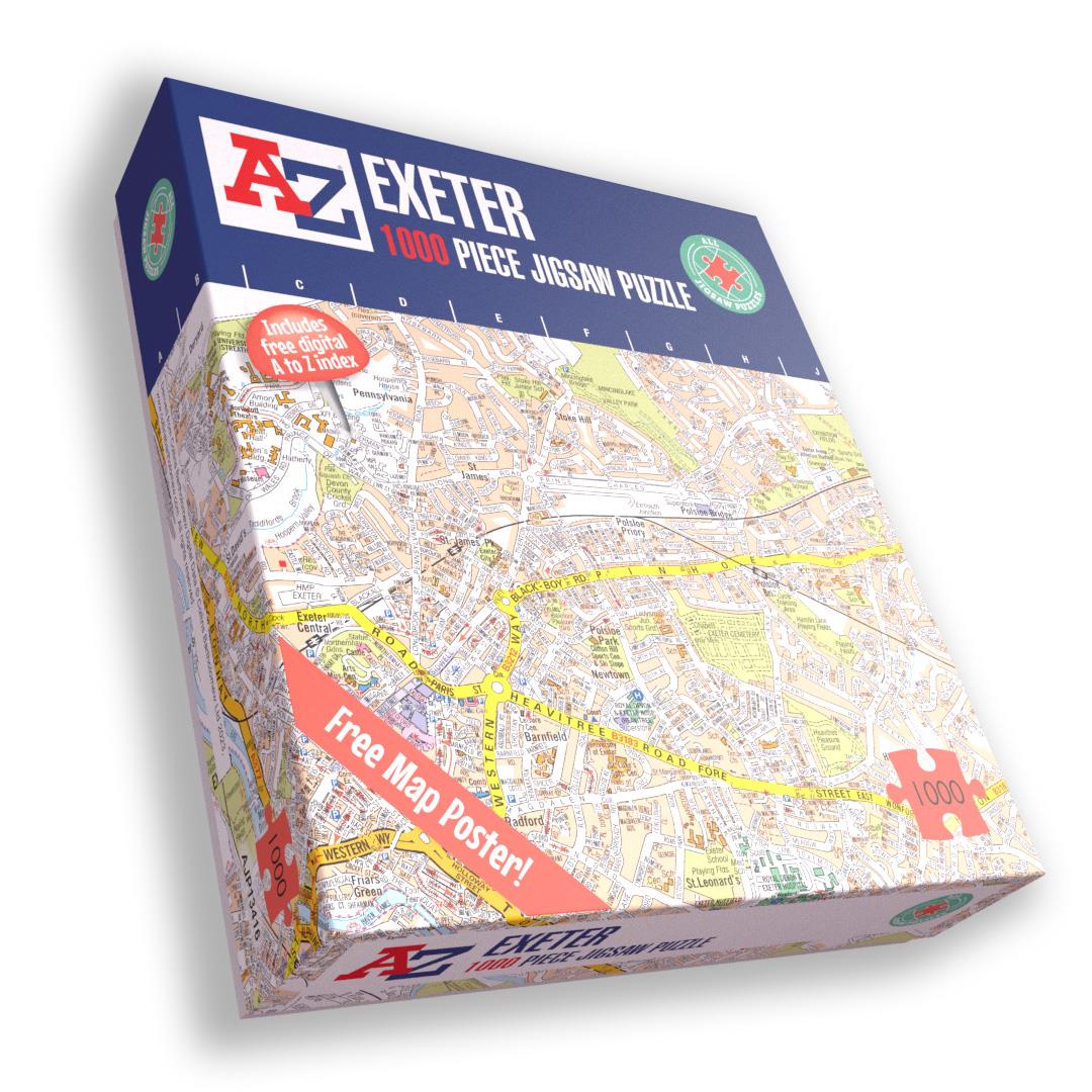 A to Z Map of Exeter 1000 Piece Jigsaw Puzzle with Guide Print & Street Index – Collins City Map Puzzle