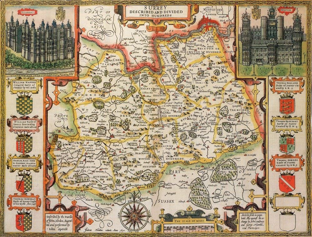 John Speed Surrey Historical Map 1000 Piece Jigsaw Puzzle with Free A3 Print – 1610 Atlas County Map