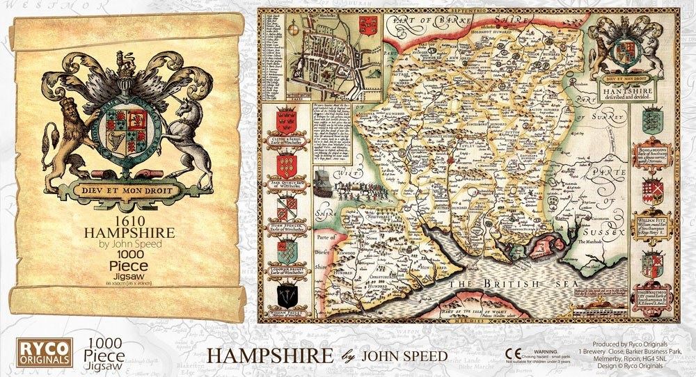 John Speed Historical Map of Hampshire 1000 Piece Jigsaw Puzzle – 1610 County Map, Free A3 Guide Print