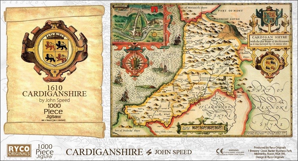 John Speed Historical Map of Cardiganshire 1000 Piece Jigsaw Puzzle – 1610 County Map, Free A3 Print