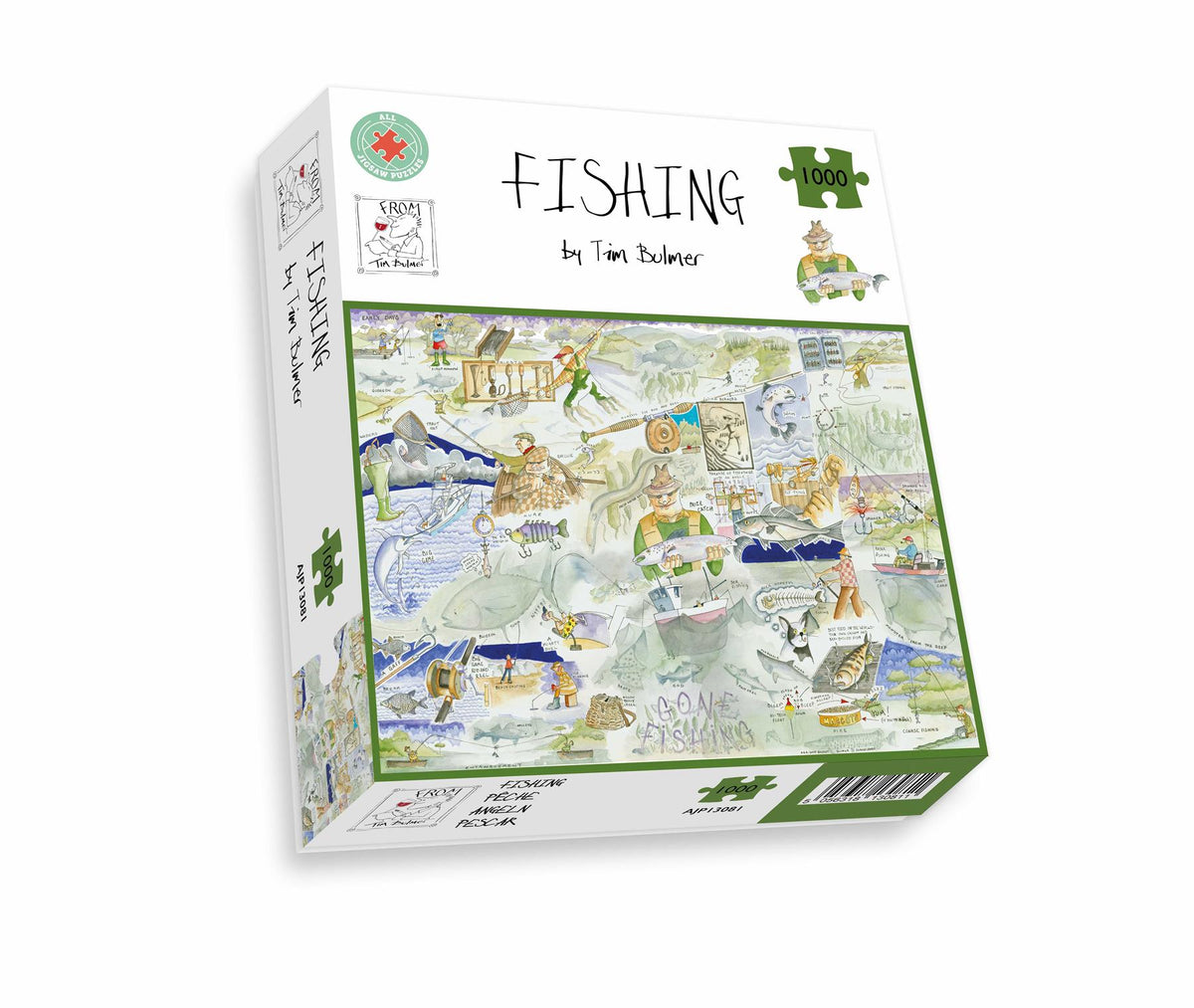 Tim Bulmer Fishing 1000 Piece Jigsaw Puzzle – Illustrated Fish, Boats and Fishing Equipment Puzzle