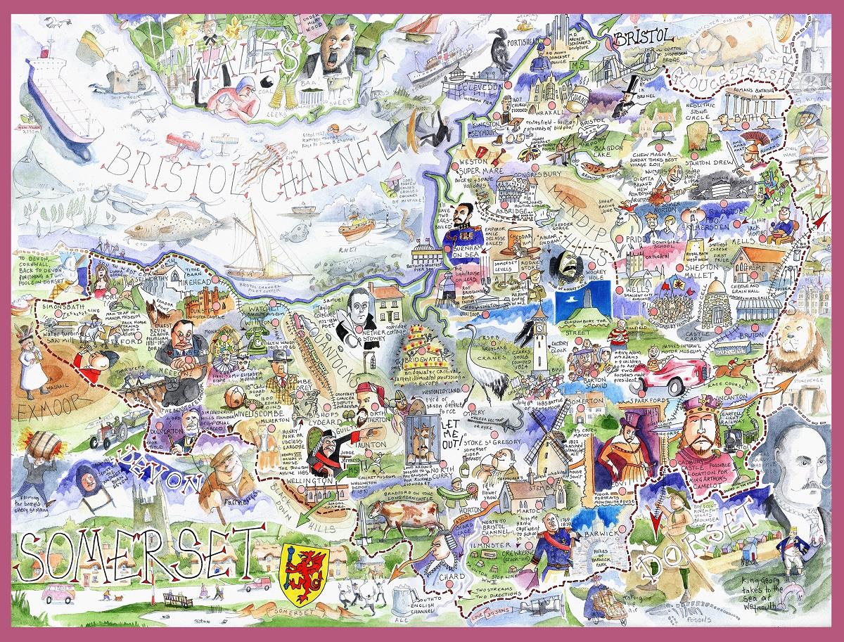 Tim Bulmer Somerset 1000 Piece Jigsaw Puzzle – Funny County Map with Landmarks & Quirks