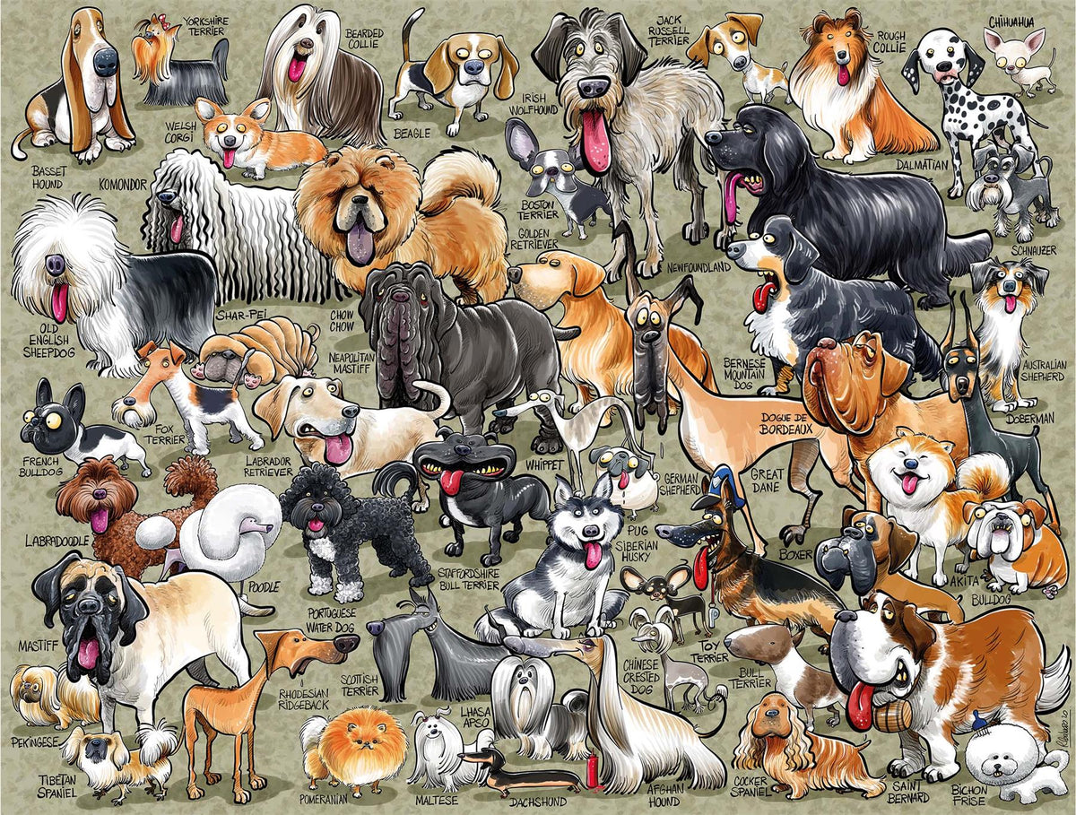 It's Just… Dogs! 1000 Piece Jigsaw Puzzle by Ricardo Galvao – Cartoon Dog Breeds Puzzle