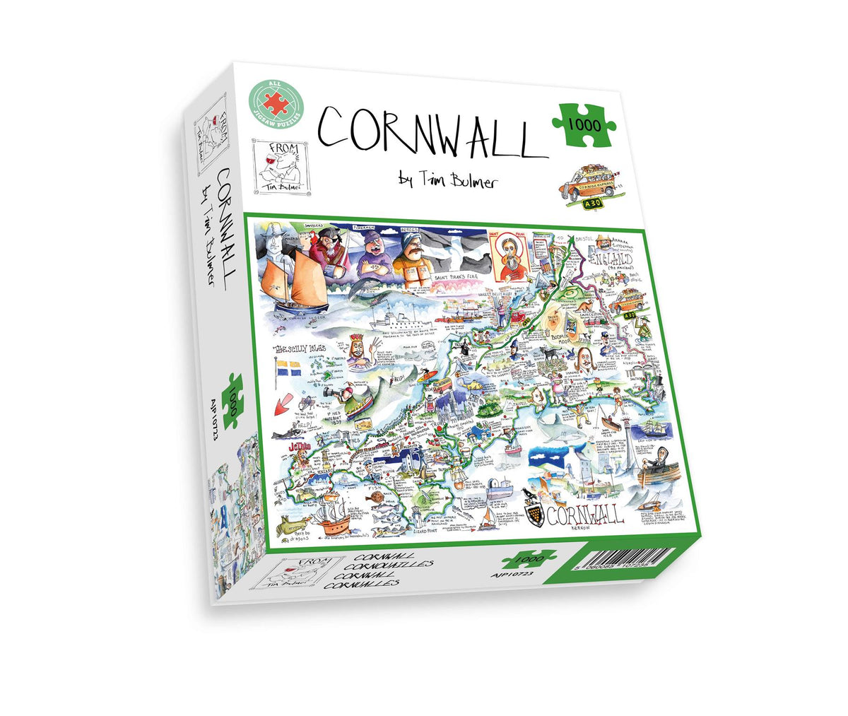 Tim Bulmer Cornwall 1000 Piece Jigsaw Puzzle – Funny Cornish Map with Pasties, Smugglers & St Piran
