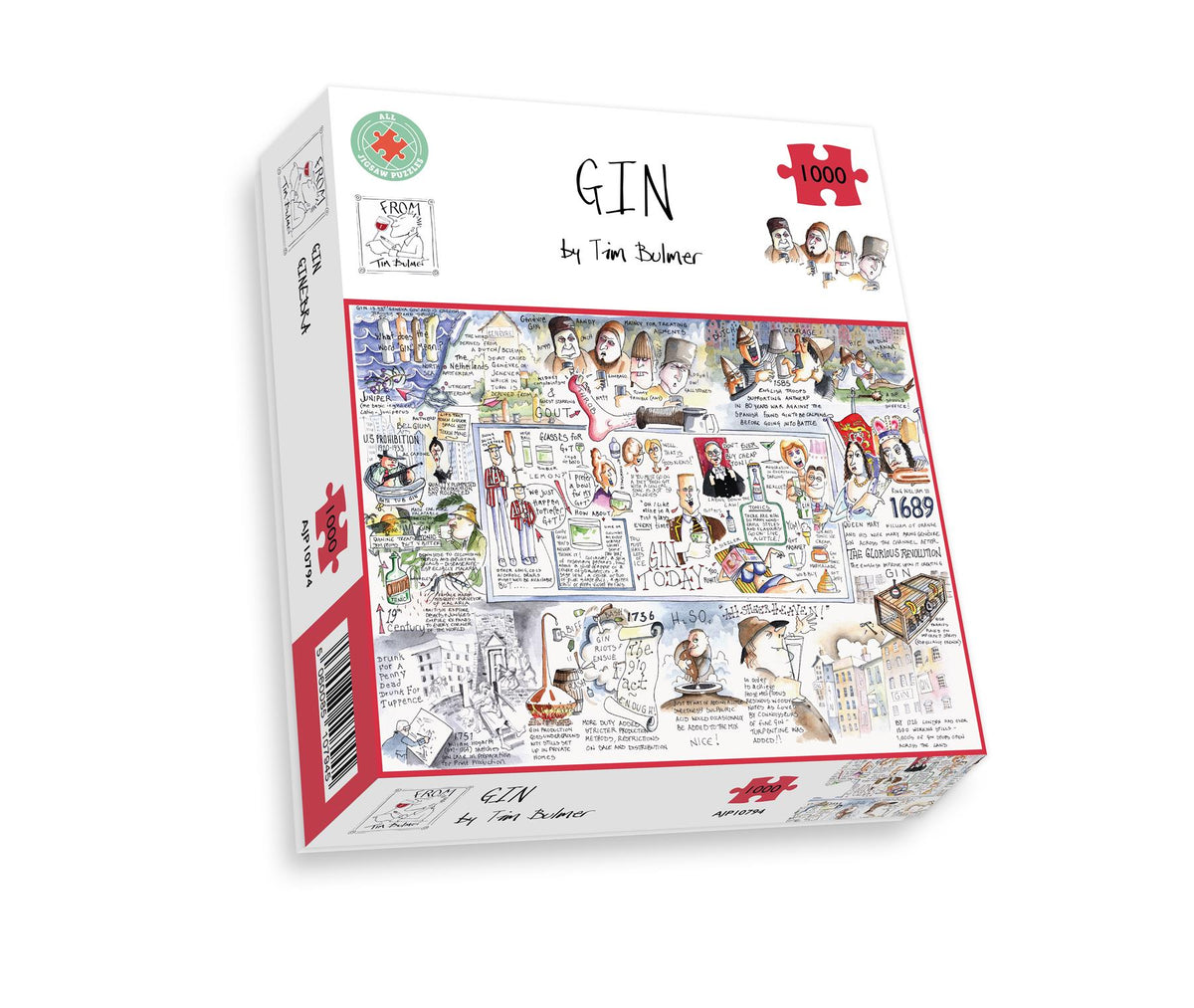 Tim Bulmer Gin 1000 Piece Jigsaw Puzzle – Illustrated History of Gin with Fun Facts, 66 x 50cm