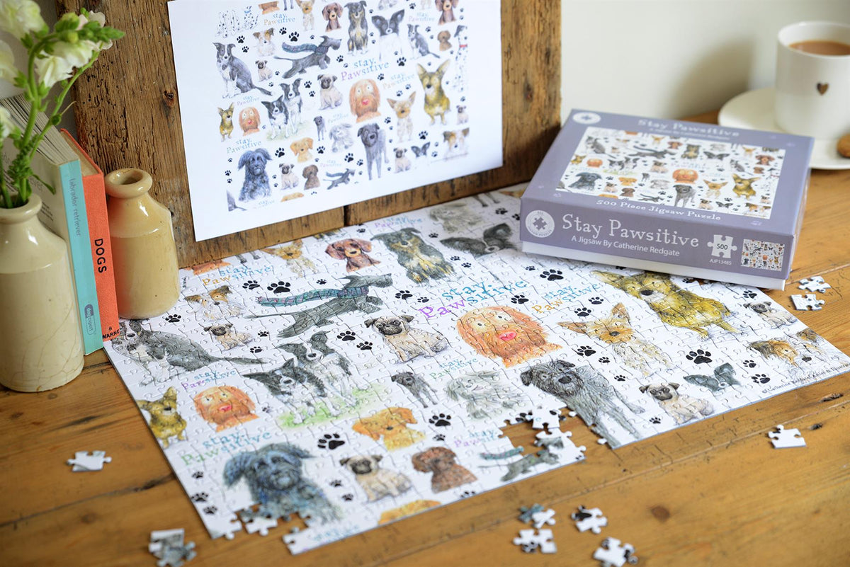 Stay Pawsitive 500 Piece Jigsaw Puzzle – Dog Lovers' Gift, Artwork by Catherine Redgate