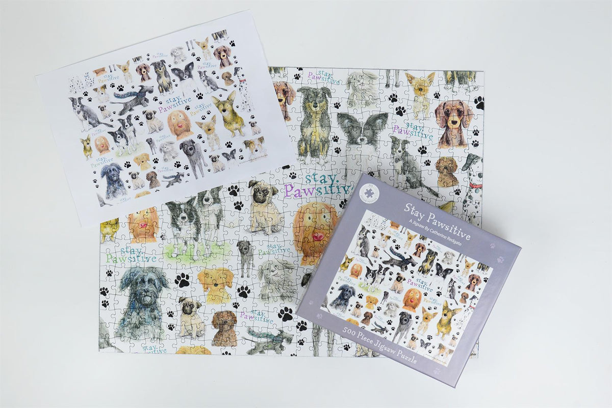 Stay Pawsitive 500 Piece Jigsaw Puzzle – Dog Lovers' Gift, Artwork by Catherine Redgate