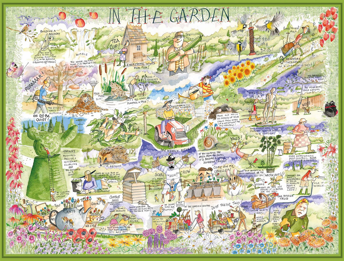 Tim Bulmer In the Garden 1000 Piece Jigsaw Puzzle – Humorous Gardening Illustration