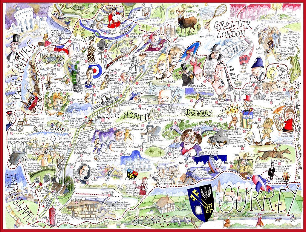 Tim Bulmer Surrey Map 1000 Piece Jigsaw Puzzle – Funny Illustrated Map Puzzle