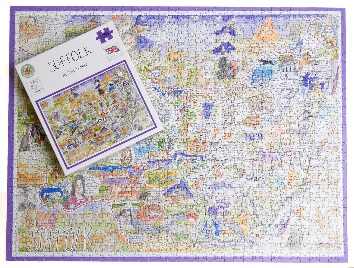 Tim Bulmer Suffolk 1000 Piece Jigsaw Puzzle – Hilarious County Map with Local History, 66 x 50cm
