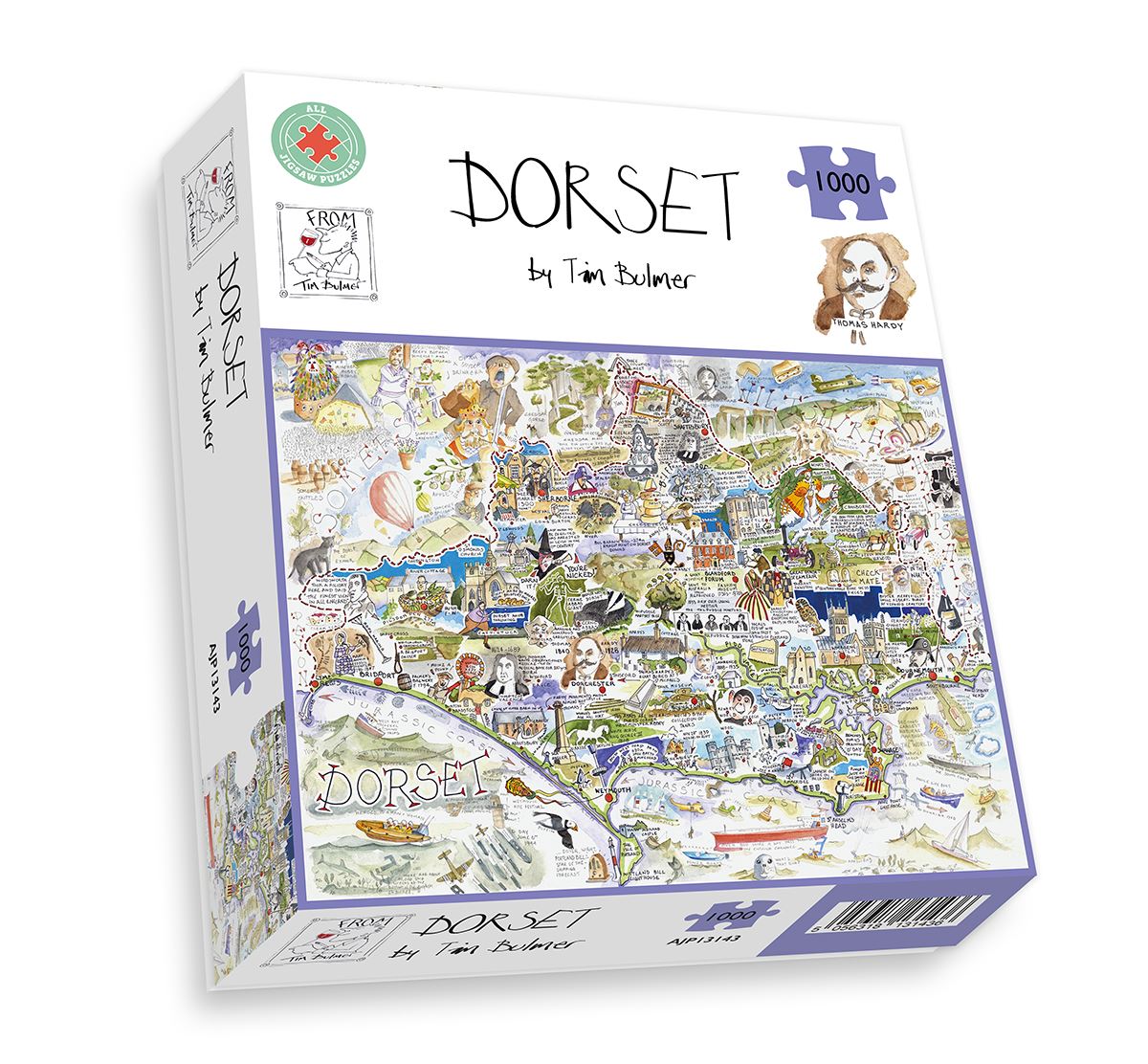 Tim Bulmer Dorset Map 1000 Piece Jigsaw Puzzle – Jurassic Coast and Monkey World Illustration, 66 x 50cm