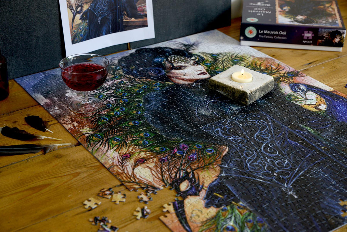 Alchemy Le Mauvais Oeil 1000 Piece Jigsaw Puzzle – Dark Fantasy Peacock Puzzle, 66 x 50 cm