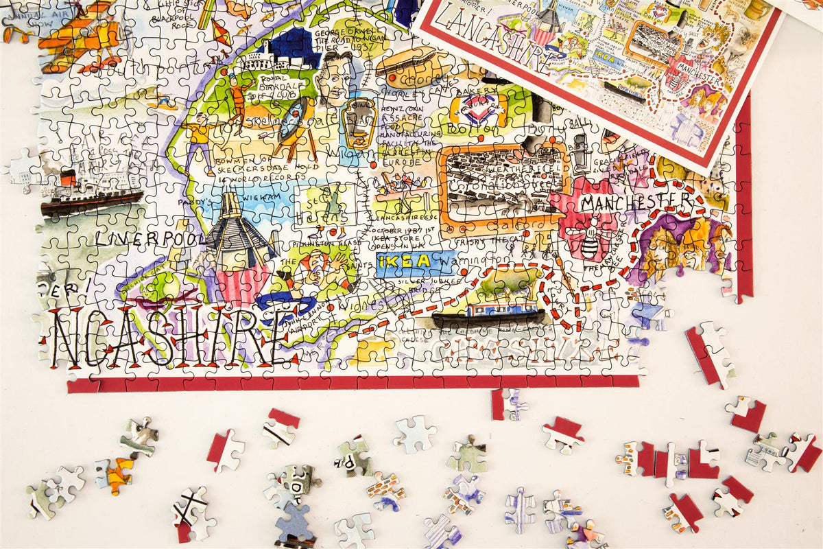 Tim Bulmer Proper Lancashire 1000 Piece Jigsaw Puzzle – Funny County Map Puzzle, 66 x 50cm