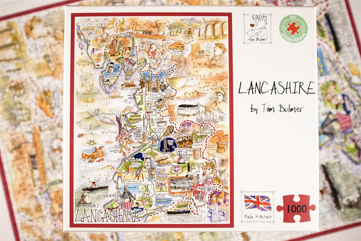 Tim Bulmer Proper Lancashire 1000 Piece Jigsaw Puzzle – Funny County Map Puzzle, 66 x 50cm