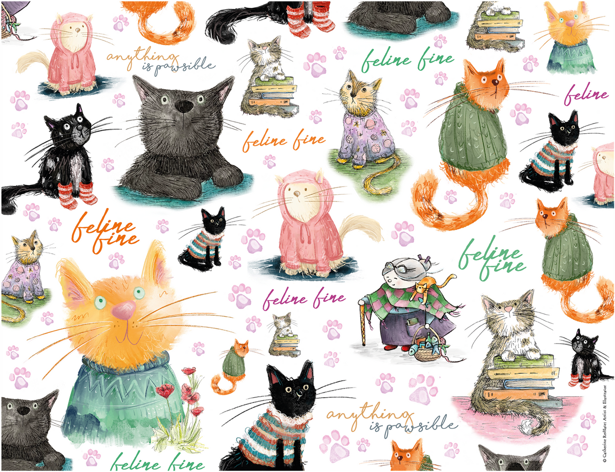 All Jigsaw Puzzles Feline Fine 500 Piece Jigsaw Puzzle – Cats in Jumpers by Catherine Redgate, 50 x 38cm