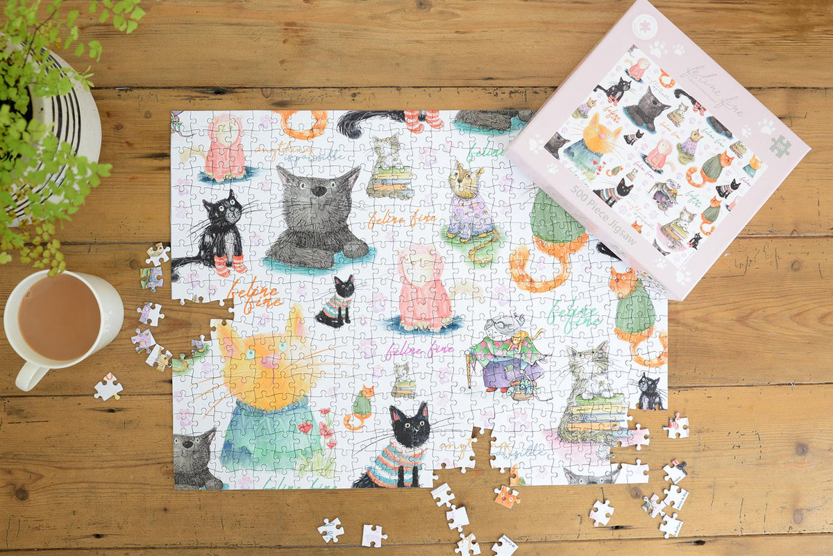 All Jigsaw Puzzles Feline Fine 500 Piece Jigsaw Puzzle – Cats in Jumpers by Catherine Redgate, 50 x 38cm