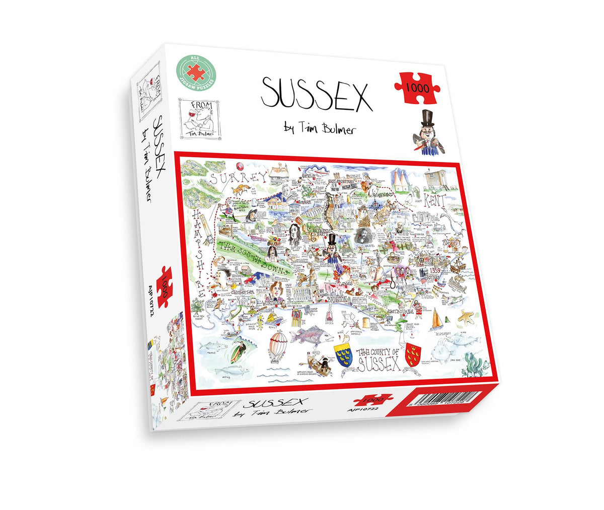 Tim Bulmer Sussex 1000 Piece Jigsaw Puzzle with Humorous County Facts – Funny Map Puzzle, 66 x 50cm
