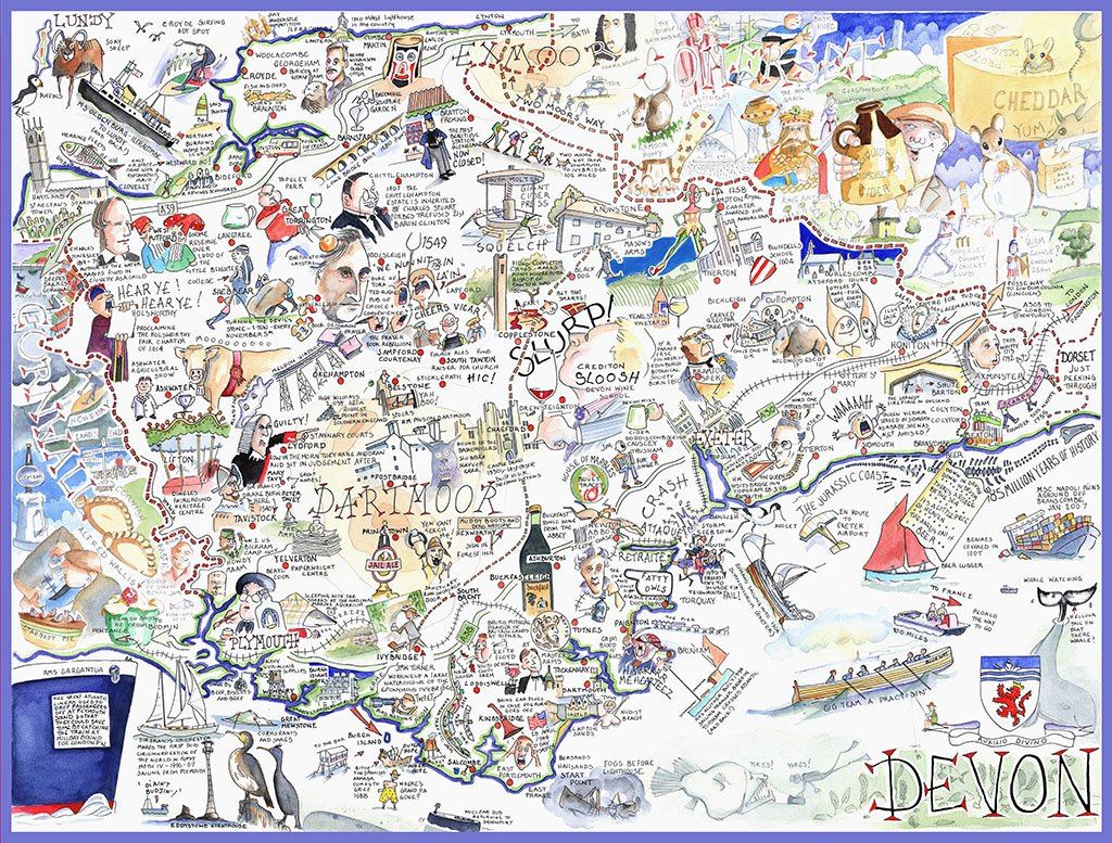 Tim Bulmer Devon Map 1000 Piece Jigsaw Puzzle – Funny Illustrated County Map, 66 x 50cm