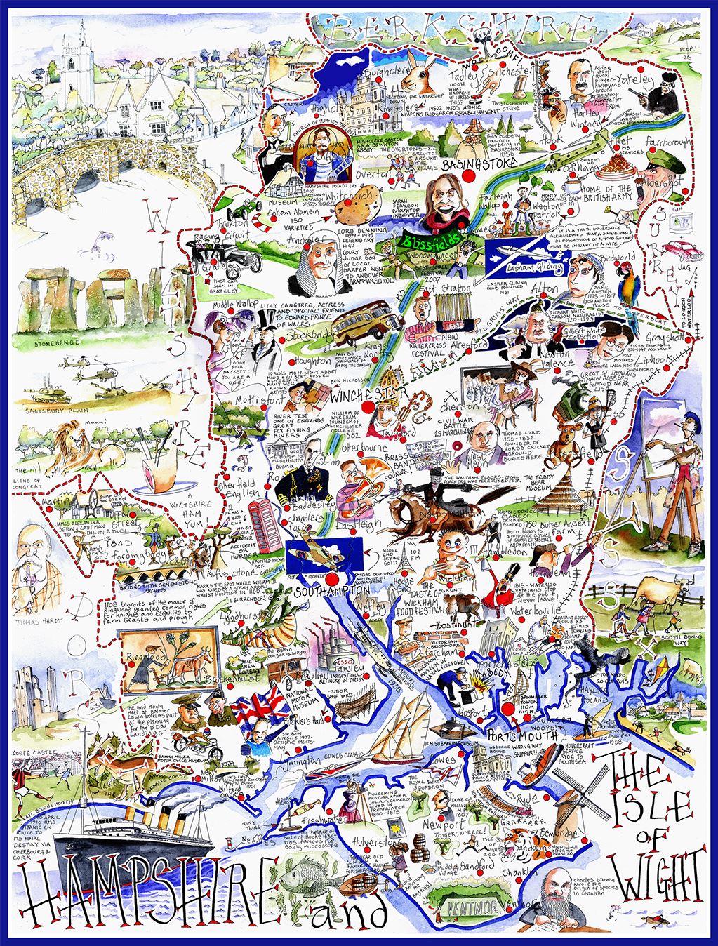 Tim Bulmer Hampshire 1000 Piece Jigsaw Puzzle – Funny County Map with Stonehenge and Highclere Castle