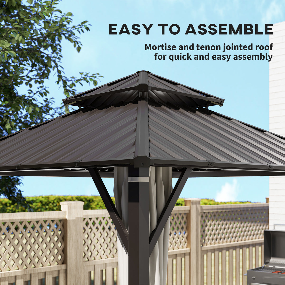 Outsunny 3x3m Hardtop Gazebo with Powder-Coated Metal Roof, Curtains & Mesh Netting – Garden Shelter, Beige