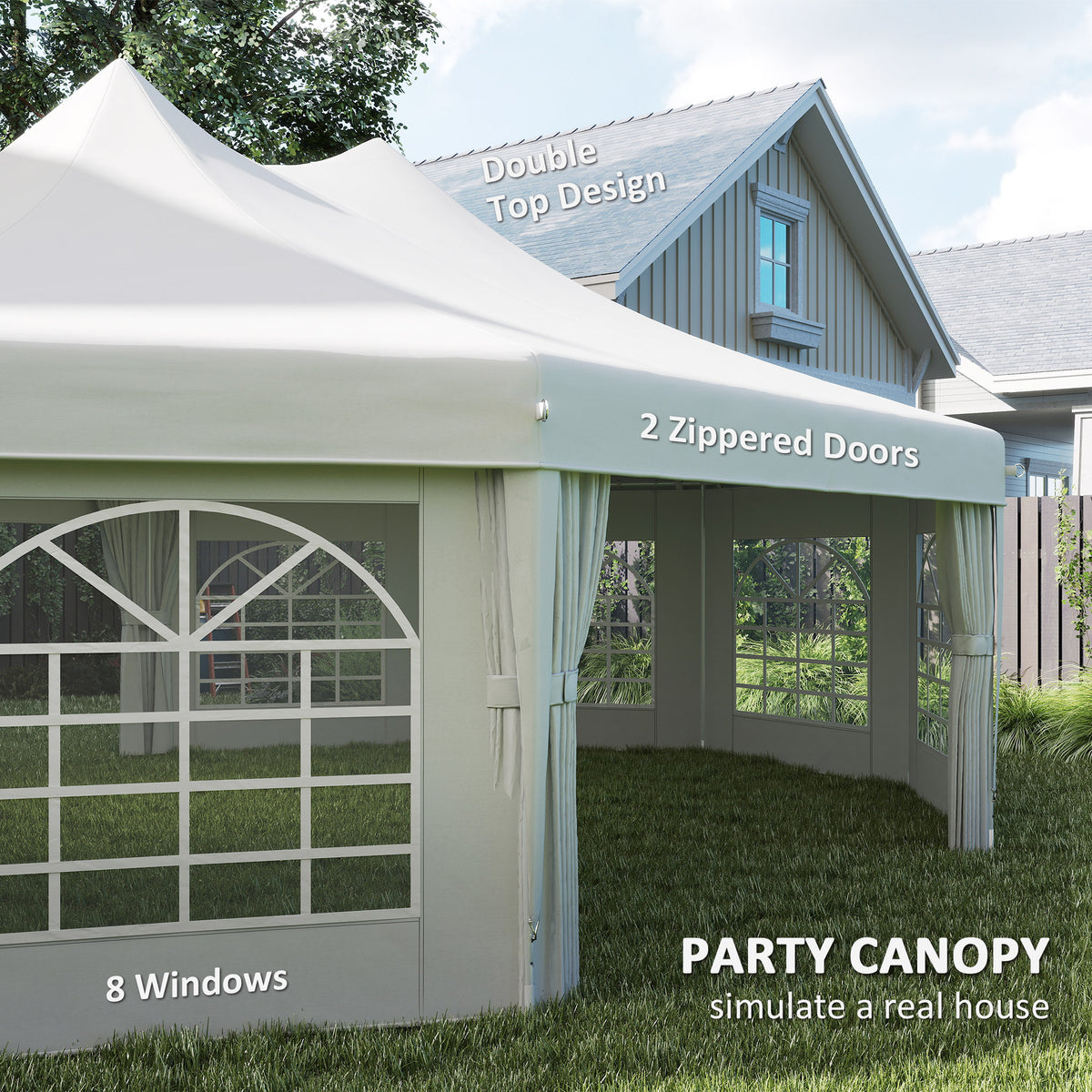 Outsunny 10-Sided Heavy Duty Party Tent Gazebo Marquee with Water-Resistant Cover & Steel Frame, 8.9m, White