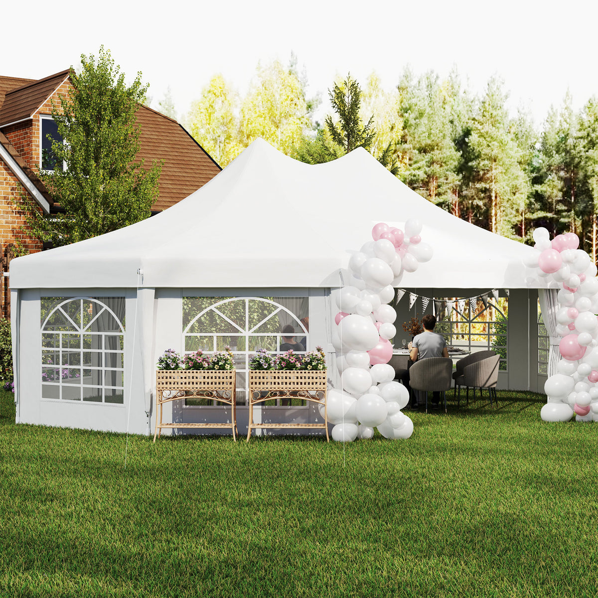 Outsunny 10-Sided Heavy Duty Party Tent Gazebo Marquee with Water-Resistant Cover & Steel Frame, 8.9m, White