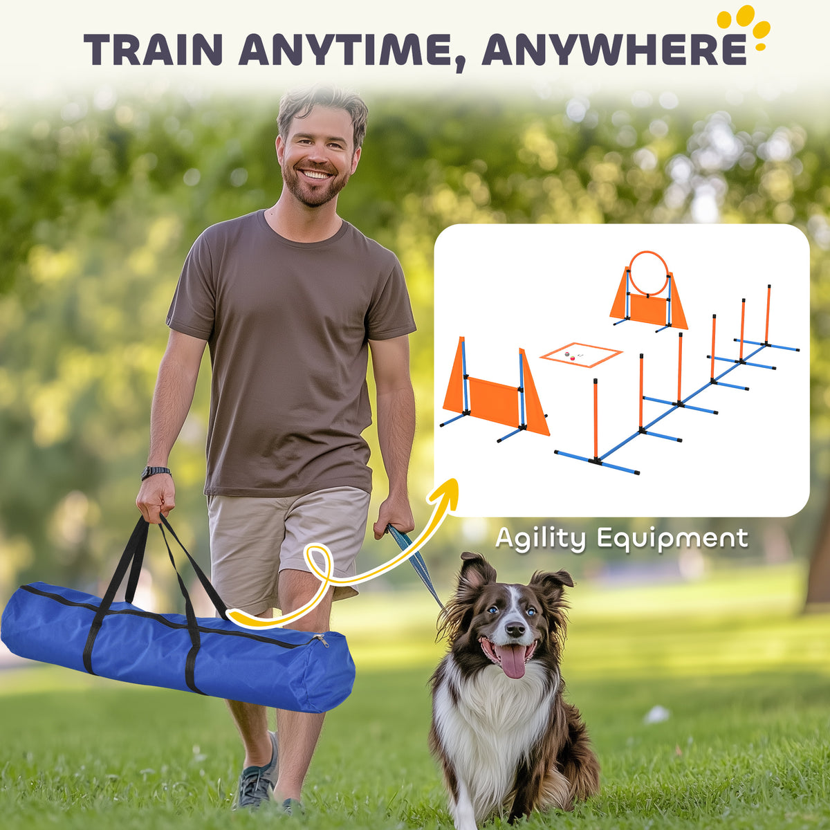 PawHut 6 Piece Dog Agility Equipment with Jumps, Weave Poles, Pause Box & Carry Bag – Obstacle Training Course Kit