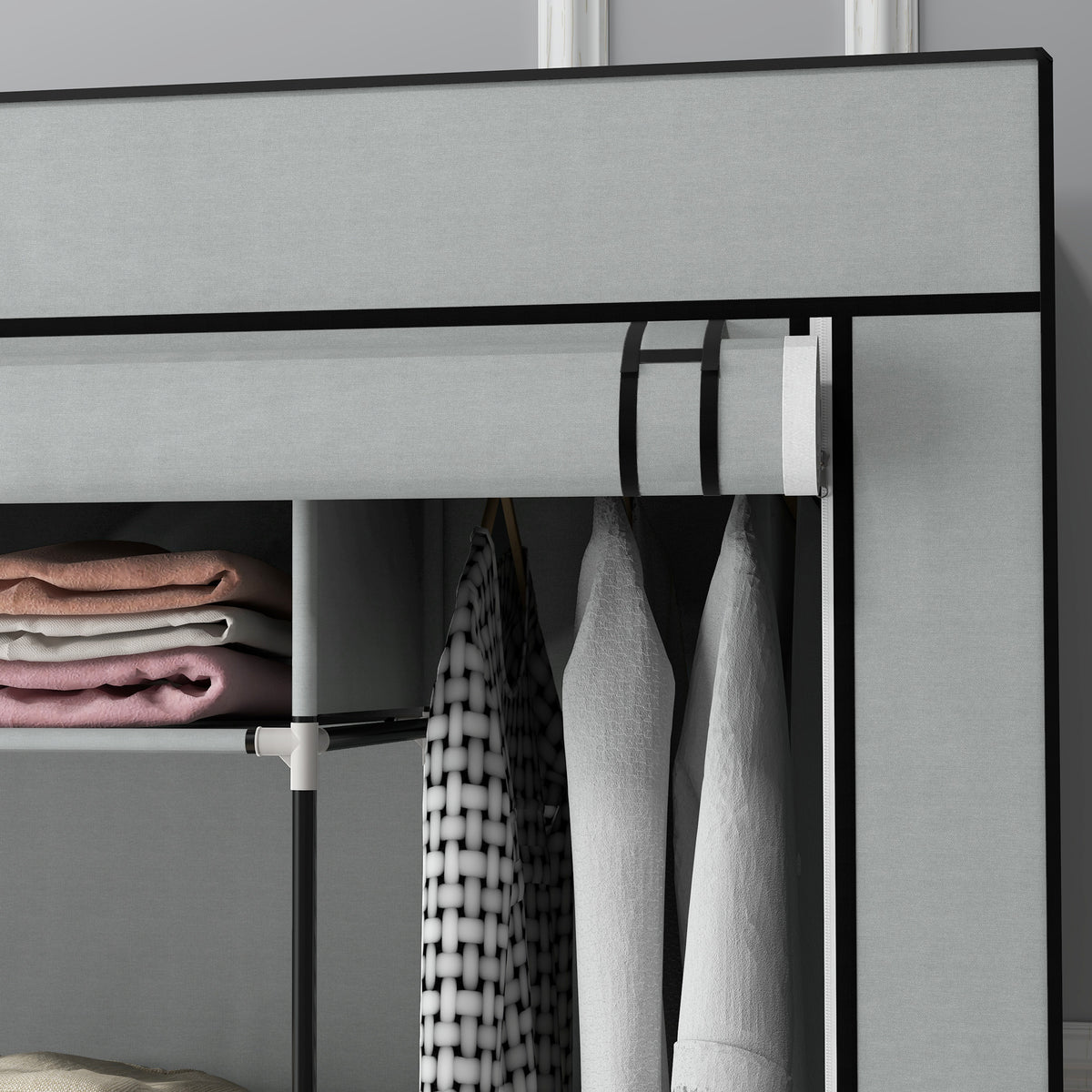 HOMCOM Foldable Fabric Wardrobe with 2 Hanging Rails, 10 Compartments & 4 Drawers – Bedroom Storage, Dark Grey