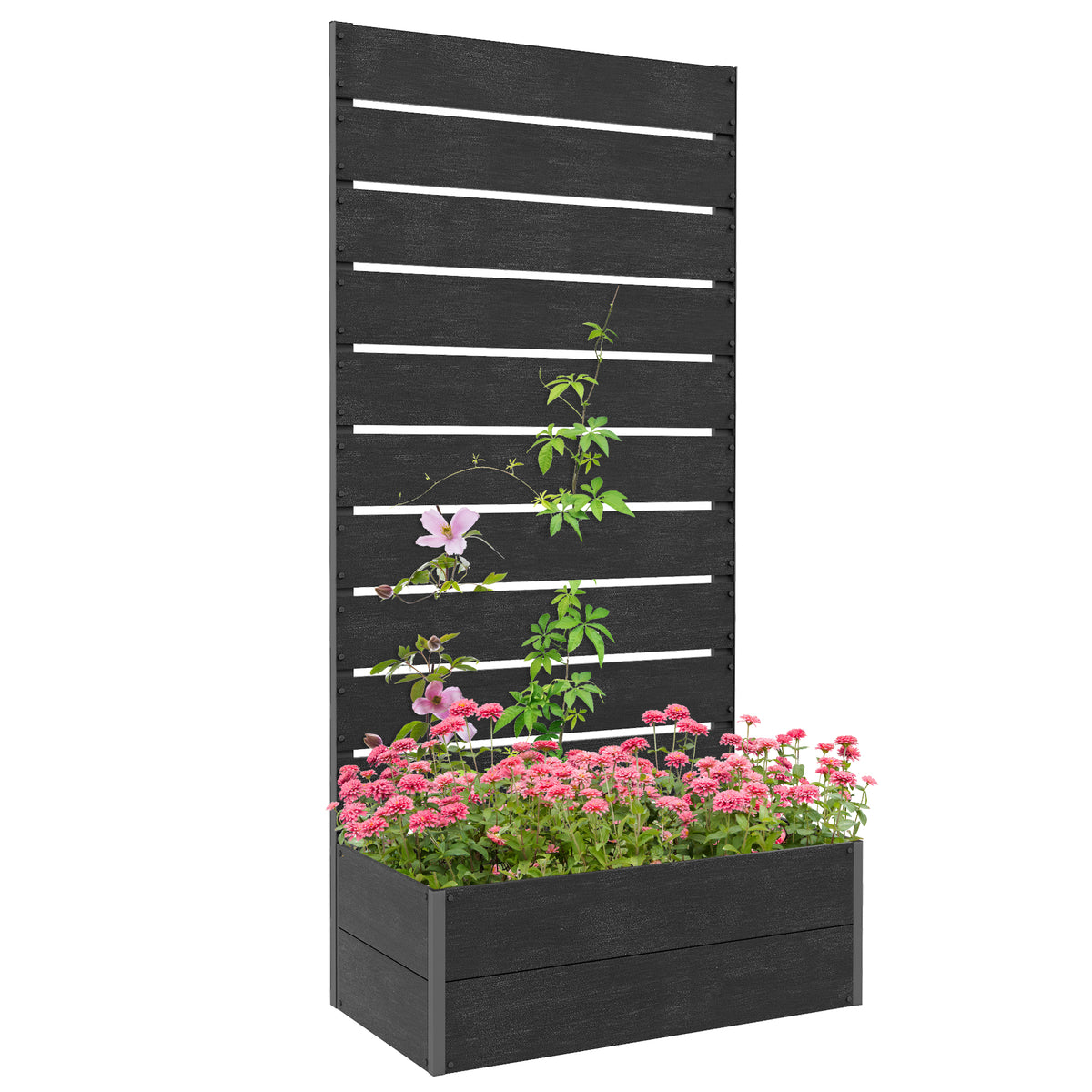 Outsunny Raised Garden Bed Planter Box with Trellis & Drainage Hole – Patio Planter for Vines & Herbs, Black
