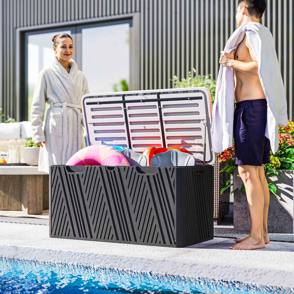 Outsunny 380L HDPE Waterproof Garden Storage Box with Lockable Lid & Gas Strut – Outdoor Deck Box