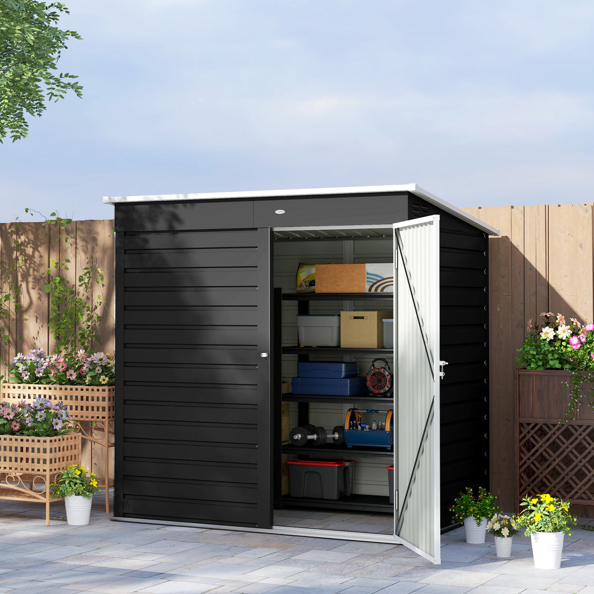 Outsunny 6x4ft Metal Garden Shed with Lockable Door & Pent Roof – Galvanised Steel Tool Storage, Dark Grey