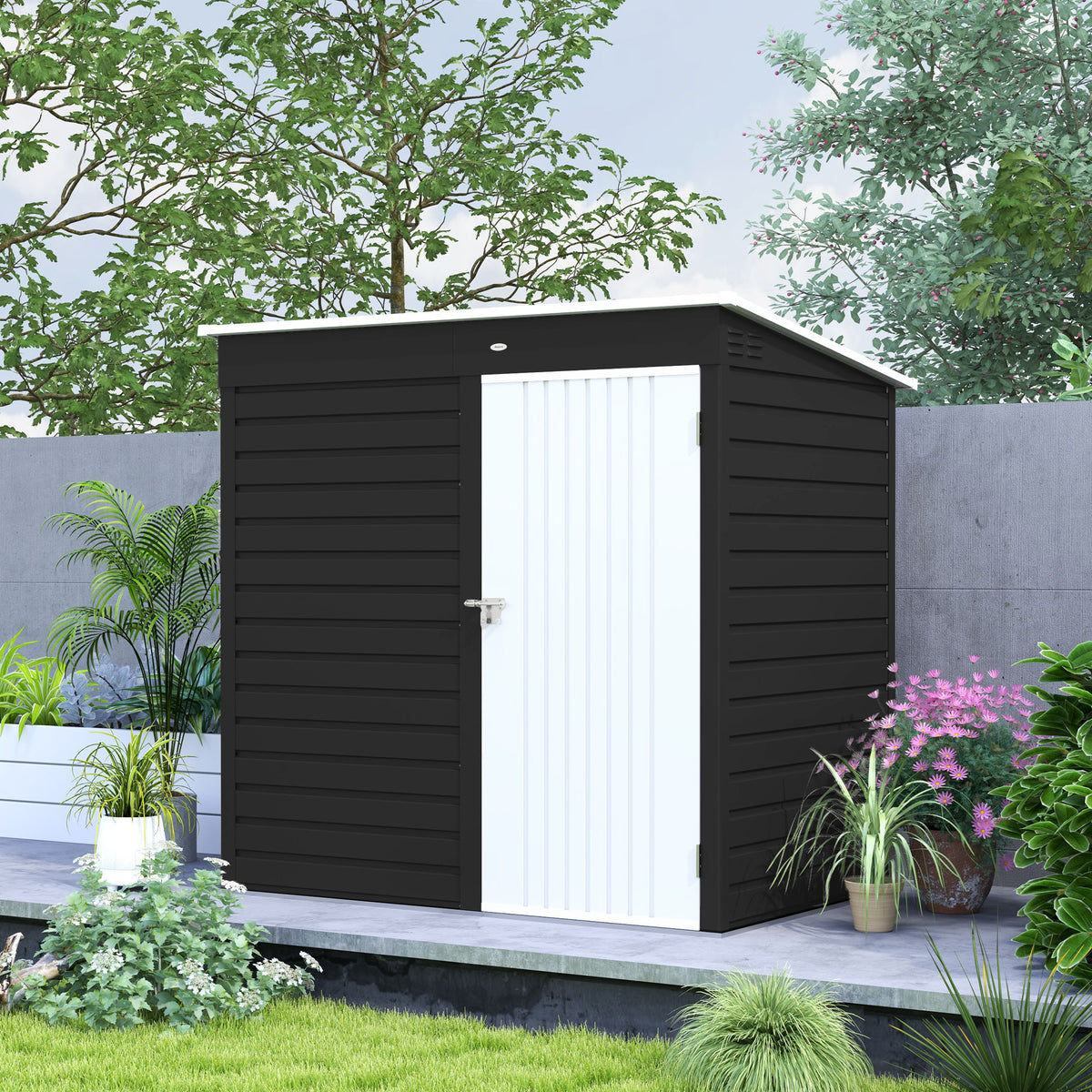 Outsunny 6x4ft Metal Garden Shed with Lockable Door & Pent Roof – Galvanised Steel Tool Storage, Dark Grey
