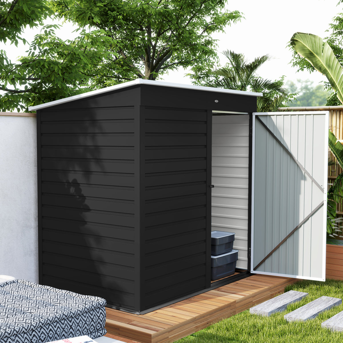 Outsunny 6x4ft Metal Garden Shed with Lockable Door & Pent Roof – Galvanised Steel Tool Storage, Dark Grey