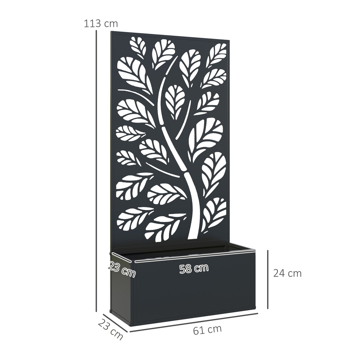 Outsunny Metal Raised Garden Bed with Twig and Leaf Trellis – Wall-Mounted or Freestanding Planter, Black