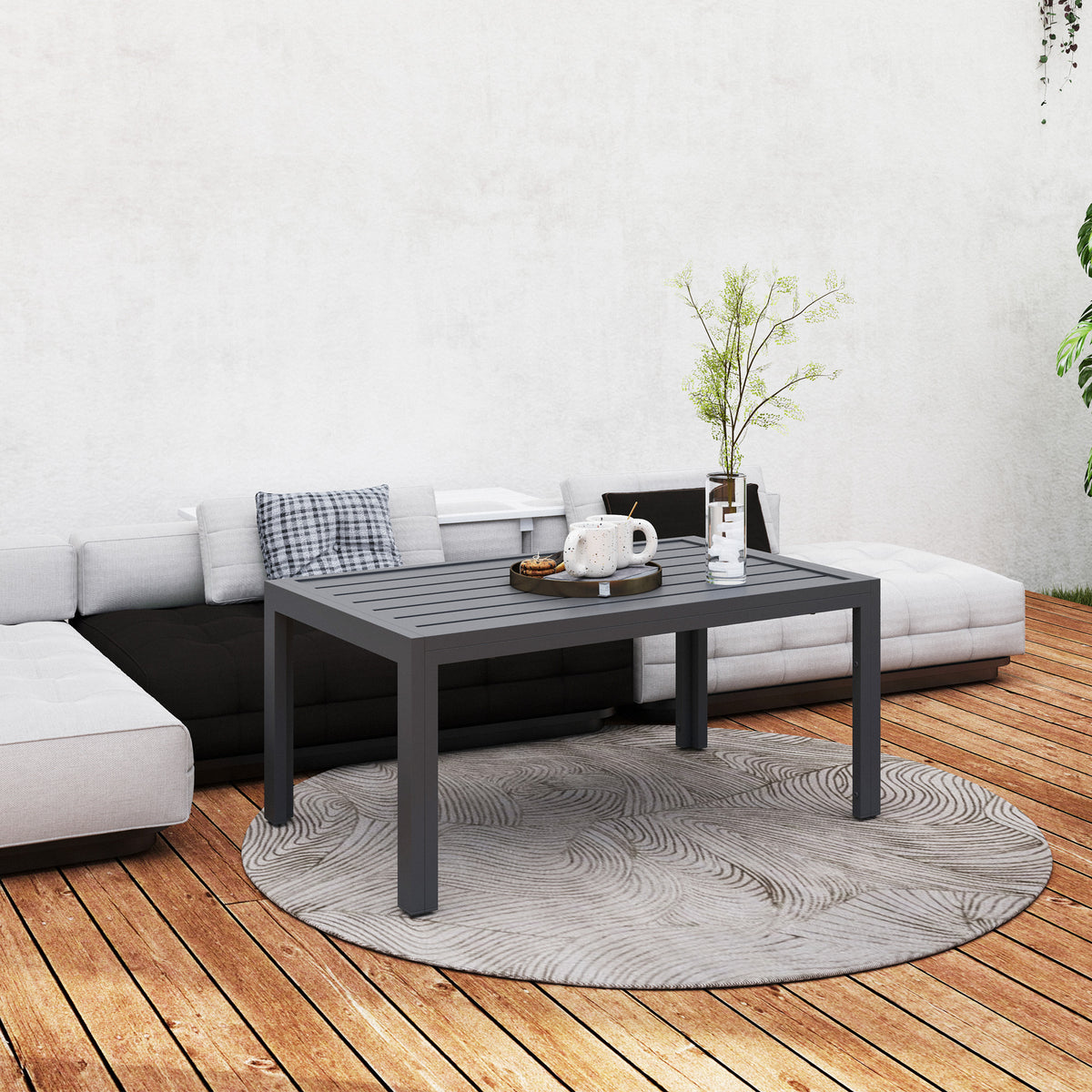 Outsunny Outdoor Side Table with Galvanised Steel Frame & Slatted Top – Patio Garden Table, Grey