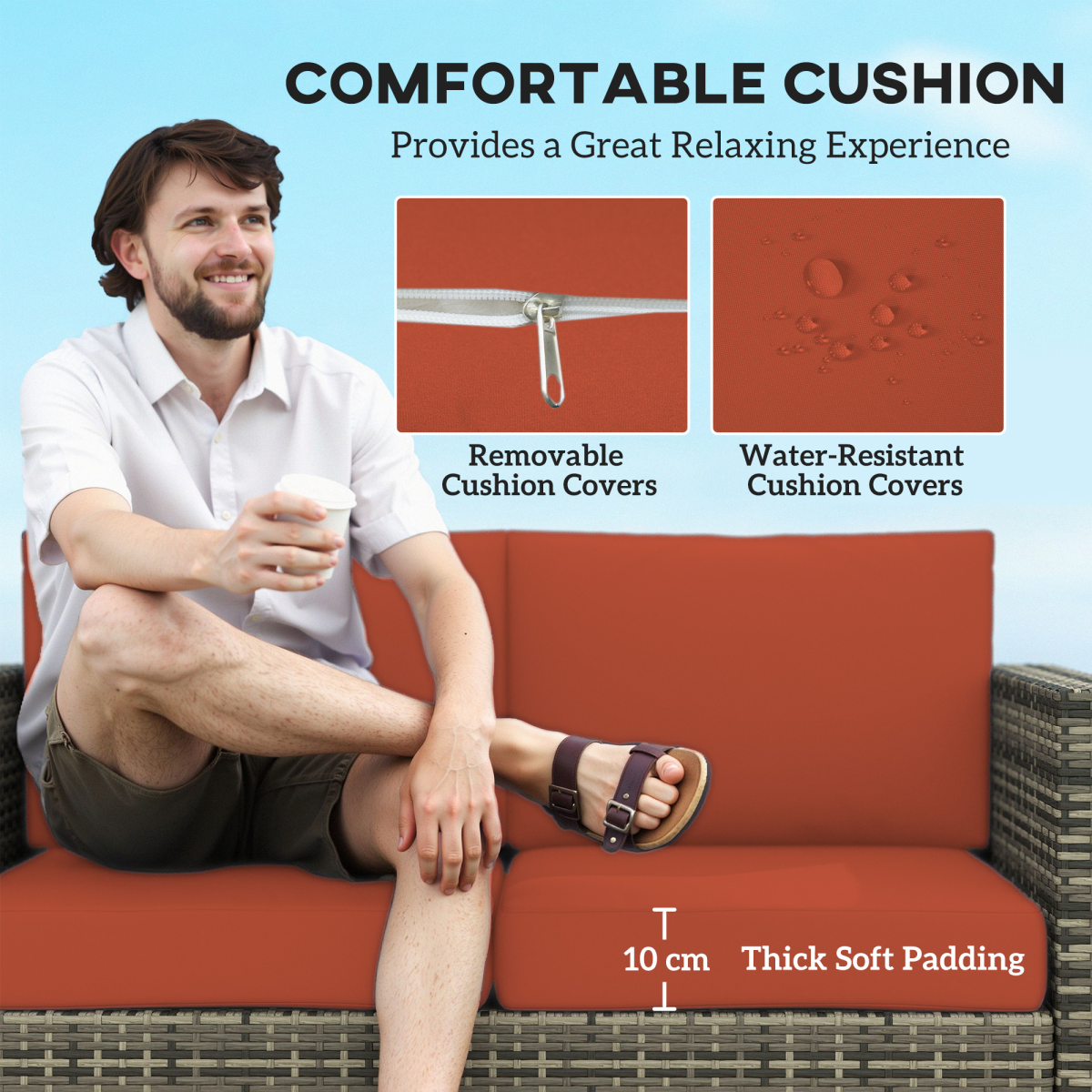 Outsunny rattan sofa anti-slip foot pad detail