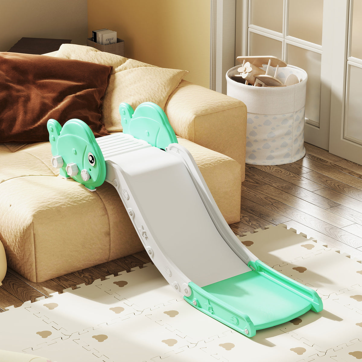 AIYAPLAY Kids Sofa Slide with 130cm Extended Length & Anti-Slip Pad – Foldable Indoor Toddler Slide