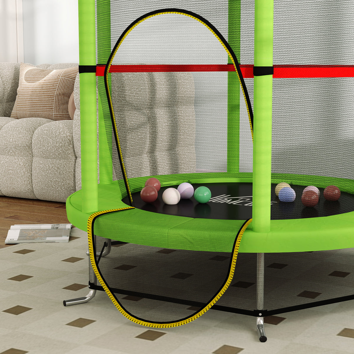 HOMCOM Kids Mini Trampoline with Safety Enclosure Net and Bungee Cords – Bouncer for Ages 3-6, Green