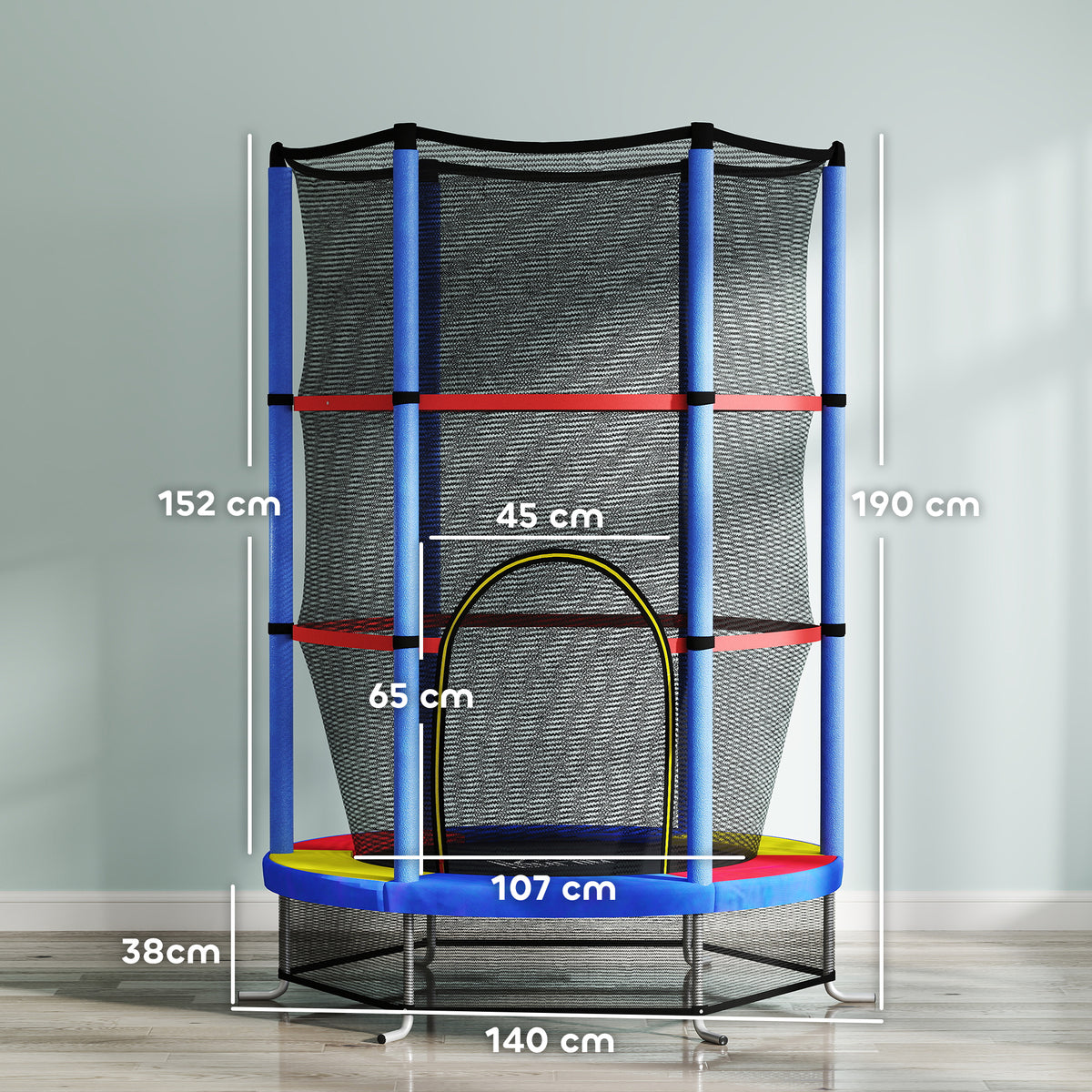 HOMCOM Kids Mini Trampoline with Safety Enclosure Net and Bungee Cords – Indoor Outdoor Bouncer for Ages 3-6